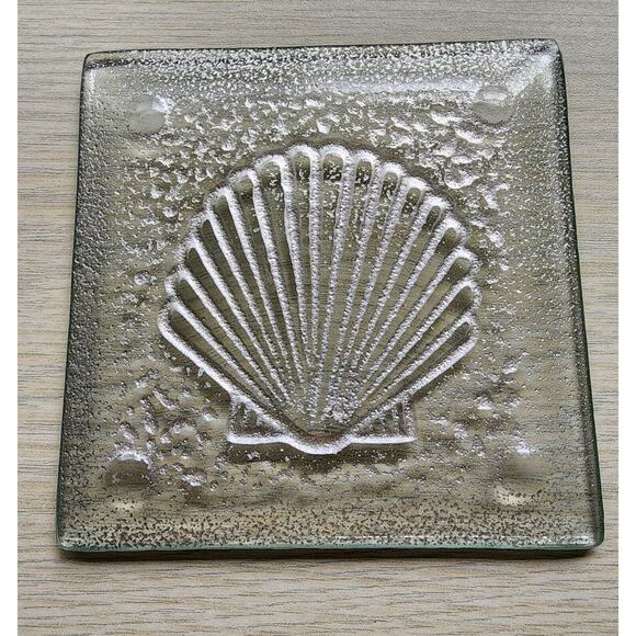 COASTERS-Glass-Clear-Silver-Sea Shells-Star Fish-Nautical-Square-Ocean-Beach - Picture 9 of 13